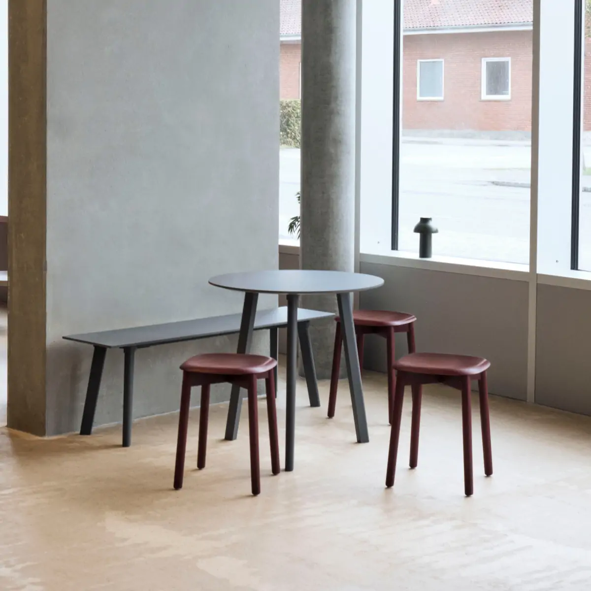 A Place To_Soft Edge 72 Stool fall red_CPH Deux 215 stone grey laminate stone grey base_CPH Deux 220 stone grey laminate stone grey base 1
