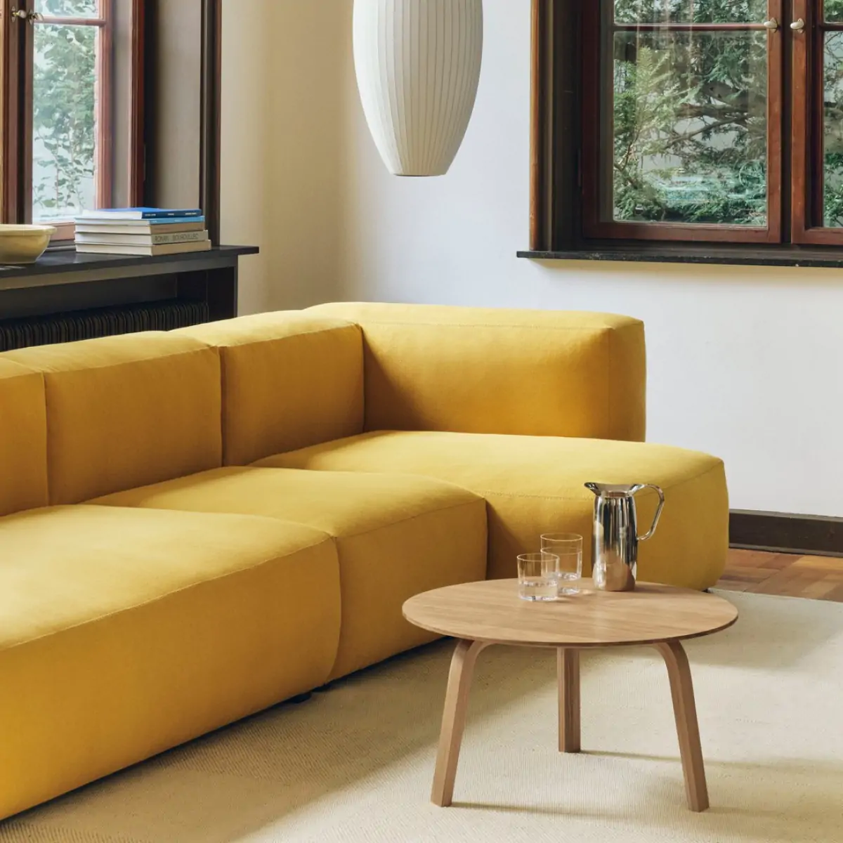 Mags Soft 3 Seater comb 4 right Story 304 beige stitching_Nelson Cigar Bubble Pendant_Bella Coffee Table oiled oak 1